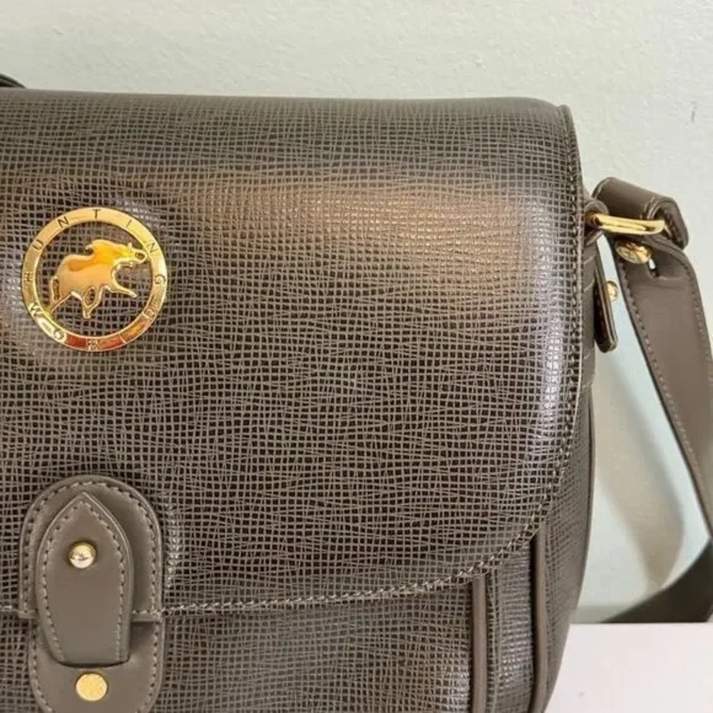 Vintage Hunting World Crossbody Shoulder Bag Green Flap Battue Leather ITALY - Picture 4 of 12